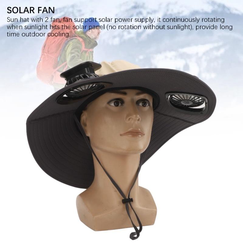 Detachable Sun Fan Hat 3 Speeds Adjustable UPF50 Breathable Wide Brim Sun Bucket Hat With 2 Solar Fan For Men