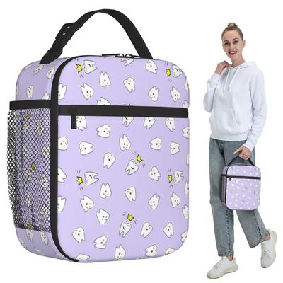 Sac à lunch isotherme Dessin animé Dent Fée Dentaire pour Femmes Bureau Glacière Boîte alimentaire thermique Sac fourre-tout Boîtes à lunch étanches Contenant