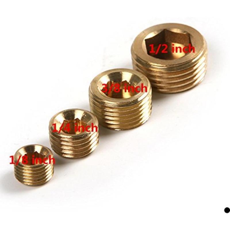 20pcs Brass Pipe Plug 1/8" 1/4" 3/8" 1/2" NPT Plug Internal Hex Thread Socket Fitting Assortment Kit