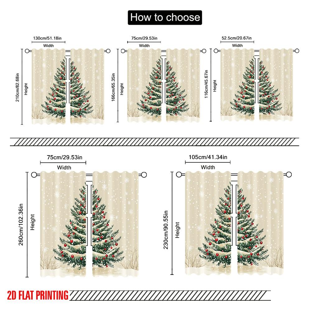 2pcs,2D plane printing Curtain Popular Christmas Tree Snow Berries (3) Versatile Polyester Fabric (without rod) Room Decor