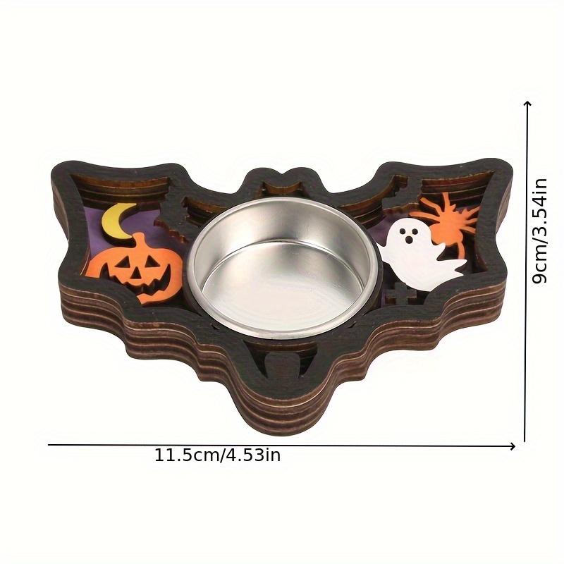 1pcHalloween Pumpkin Bat Candle Holder Thanksgiving Maple Leaf Candle Holder Party Table Decoration Ornament Wooden Candle Holde