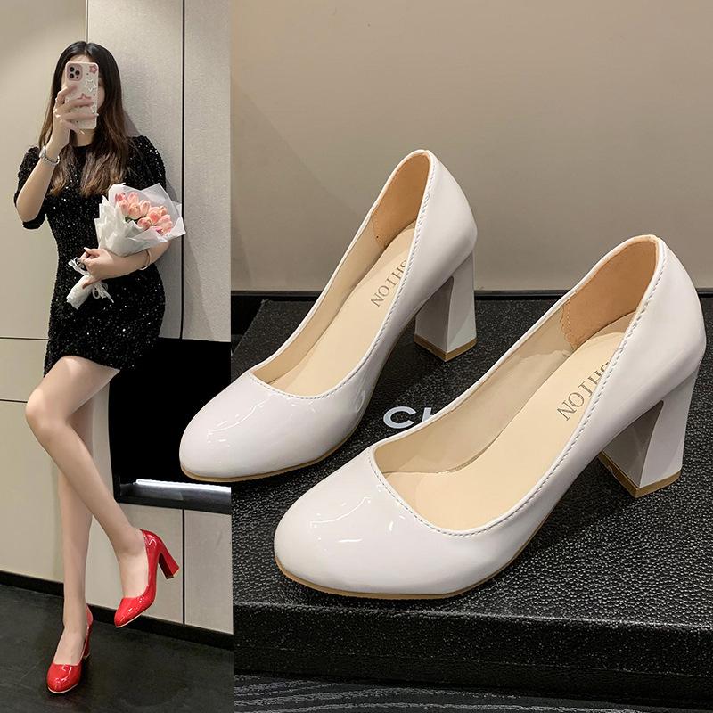 2025 summer foreign trade new low-top work shoes large size thick high heel shallow mouth foot cuff pointed thick heel round head women's shoes