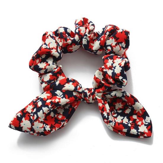 Hair Tie Floral Print Rabbit Ear Decor Hair Rope High Elasticity Bun Half-Tied Hairstyles Ponytail Holder Hair Accessory