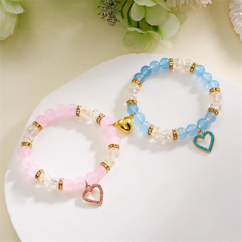 Love Heart Charm Bangles For Men And Women With Alloy And Glass Materials Summer