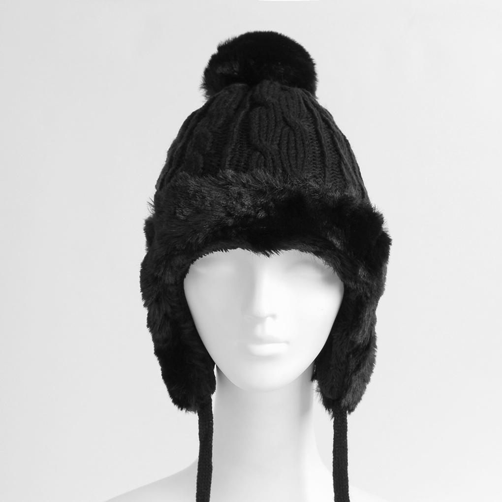 Winter Winter Earflap Fur Hat Black Pom Pom Hat