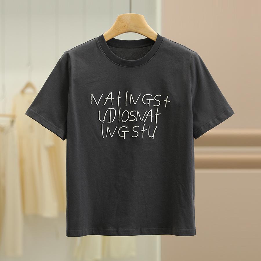 

Zhang Natting 100% Cotton 3D Letter Straight Shoulder Women s T-Shirt - Autumn Collection Small темно-серого