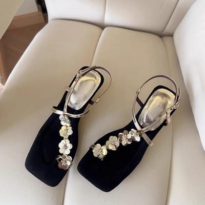 Square-toed Shoes Toe Shoes Women's One-piece Sandals with Wedge Heels