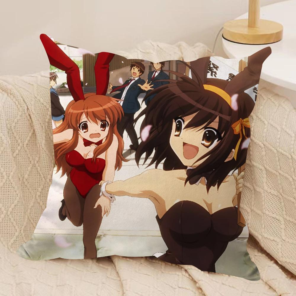 The Melancholy of Haruhi Suzumiya Cushion Cover Soft Plush Fabric Double-Sided Printed Sofa Cushion Cover for All Seasons Decor