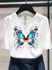(Asian Size) Butterfly Style Cute Women's Top Print O-neck Casual T  Fashion Female Clothing Graphic Tee Short Sleeve T-shirts