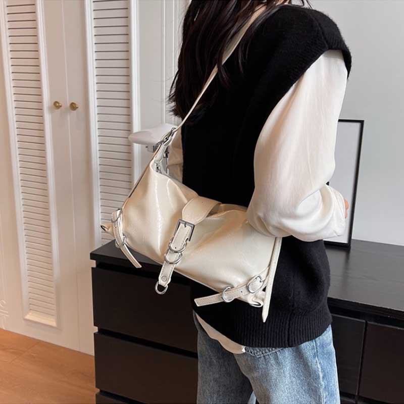 Silver Leather Crossbody Bags for Women Luxury 2024 Y2k Korean Fashion Underarm Shoulder Bag Female Armpit Bag Handbags bolsas