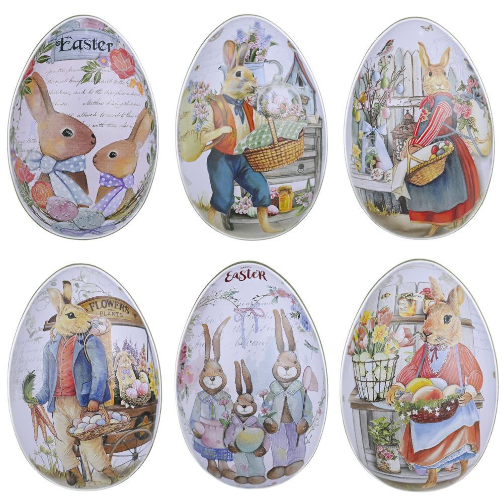 

6Easter Egg Shell Decoration Supplies Easter Tinplate Egg Colorful Rabbit Iron Egg Candy Shell