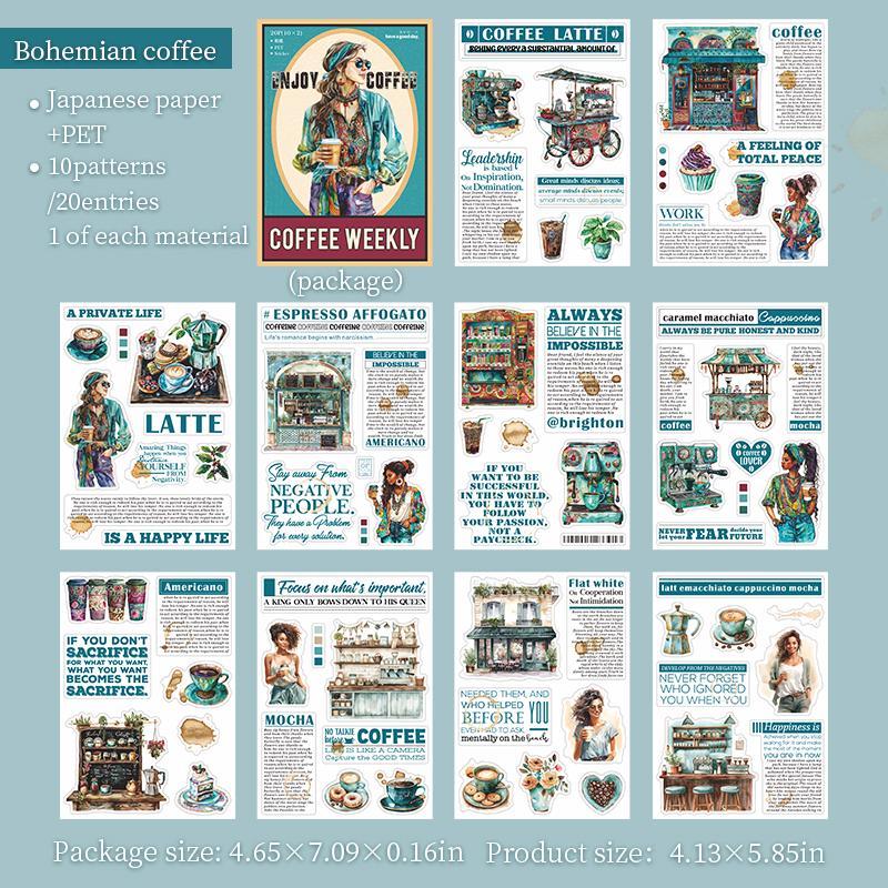 Yoofun 20pcs/lot Coffee Weekly Collage Sticker Vintage Character Landscaping Material Book Creative DIY Journal Stationery
