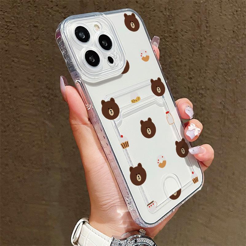 Card Slot Holder Silicone Wallet Pocket Case For iPhone 14 16 15 Infinix Note 30 Pro Oppo Reno 12F 13F Samsung A54 A34 A24 Cover Clear Phone Bumper