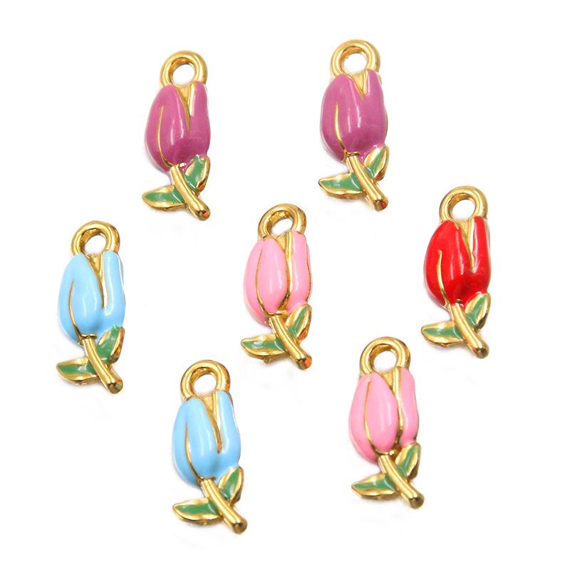 Multicolor 8x20mm Gold-Plated Stainless Steel Tulip Pendant for DIY Jewelry Making