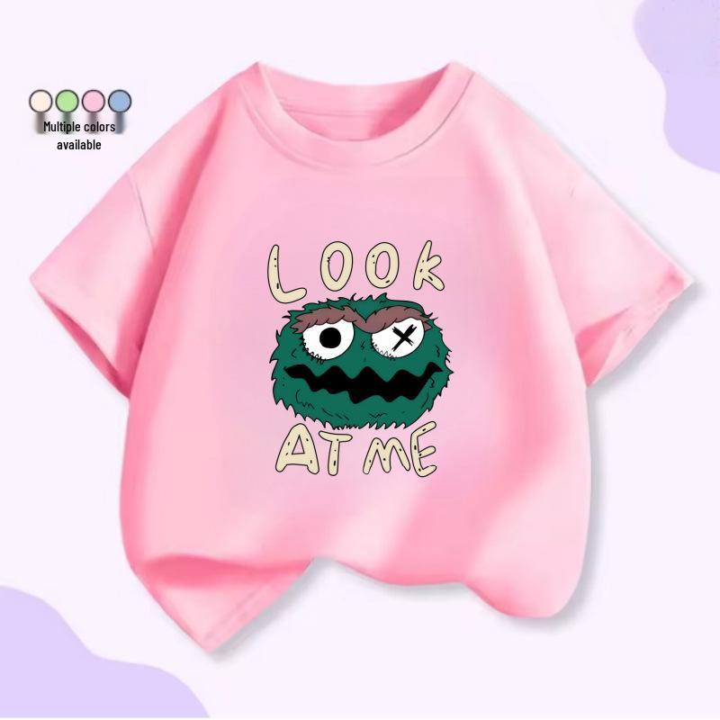 Cartoon One-Eyed Monster T-Shirt - Summer Casual Cotton Top, Round Neck, Short Sleeve for Kids