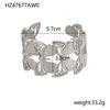 CARLIDANA Exaggerated Big Flower Personalized Hollow Out Leaf Open Wide Bangle Stainless Steel Non Tarnish Cuff Bracelet Women