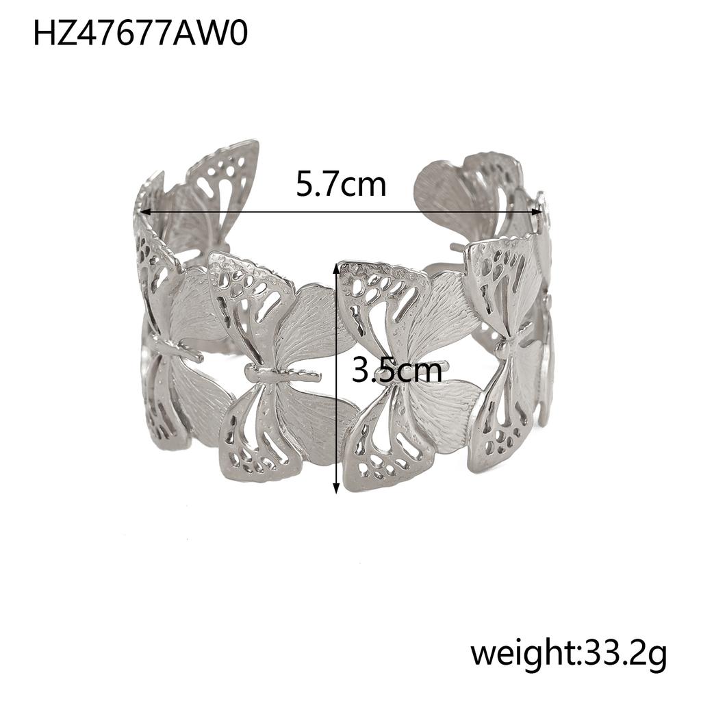 CARLIDANA Exaggerated Big Flower Personalized Hollow Out Leaf Open Wide Bangle Stainless Steel Non Tarnish Cuff Bracelet Women