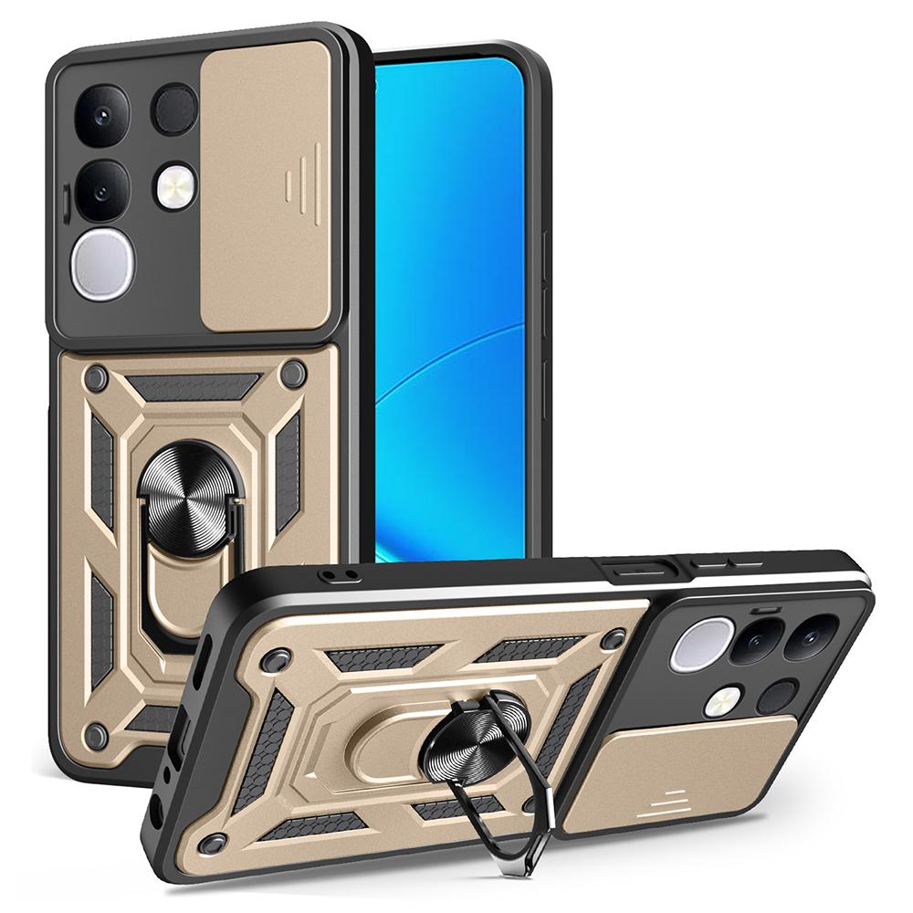 For Vivo Y29 4G Case with Slide Camera Lid PC+TPU Kickstand Phone Cover