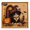 Creative Gifts for Cat Lovers Halloween Witch Hat DIY 3D Pearl Painting Kit with Frame, Hand-Pasted Art Craft Adults, Relaxing Handcrafted Living Room