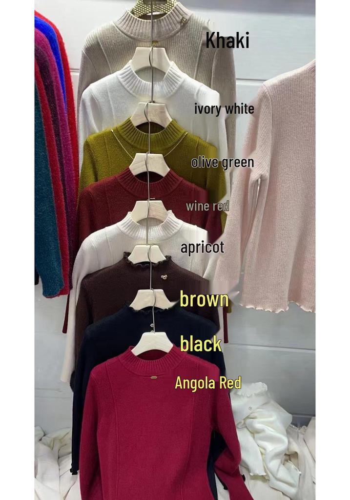 Women's Velvet Half-High Collar Sweater: Solid Color, Warm, Slim-Fit, Autumn/Winter Style, Simple & Soft Knitted Base Layer.