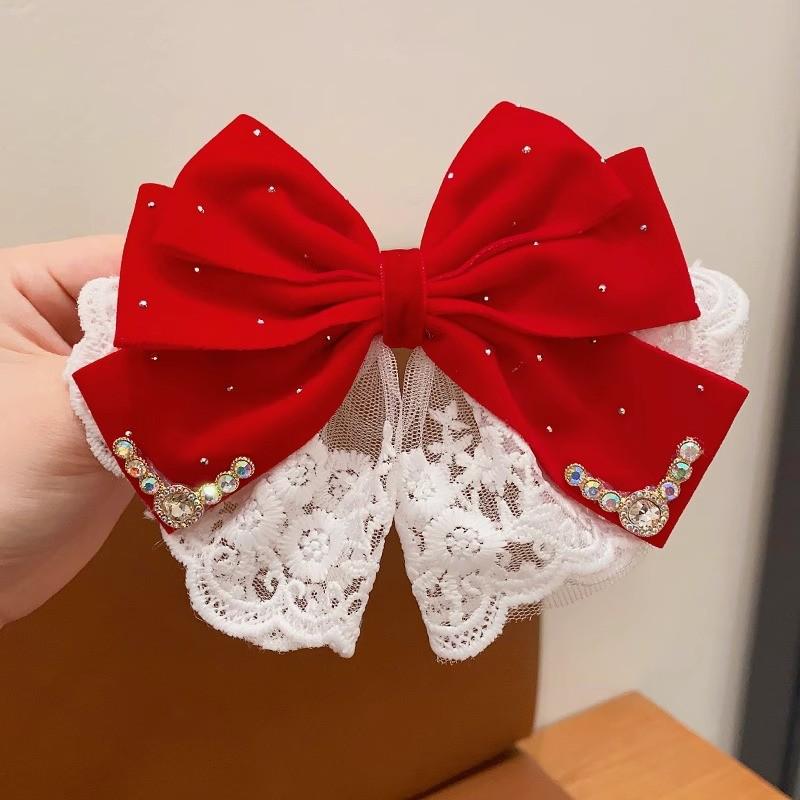 

Красный бант-корона заколка для волос в китайском стиле для девочек - Новогодний головной убор