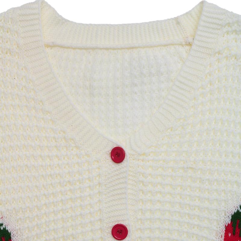 New Casual Cardigan for Women Versatile Strawberry Jacquard Sweater