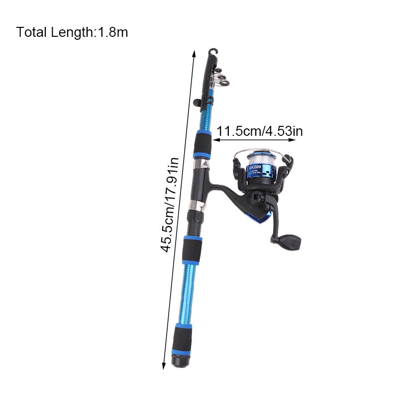 1.8M Telescopic Fishing Rod Spinning Fishing Reel Set Portable Seaing Pole Throwing Rod Remote Fiberglass Gear