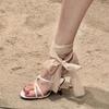 Fairy style elegant tulle cross-strap high heels female 2025 new round head open-toed stiletto Roman sandals