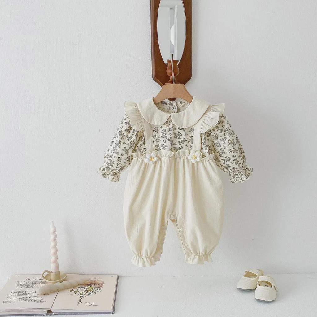 Newborn Cotton Baby Girl Jumpsuit - Spring/Autumn Full Moon Crawling Outfit