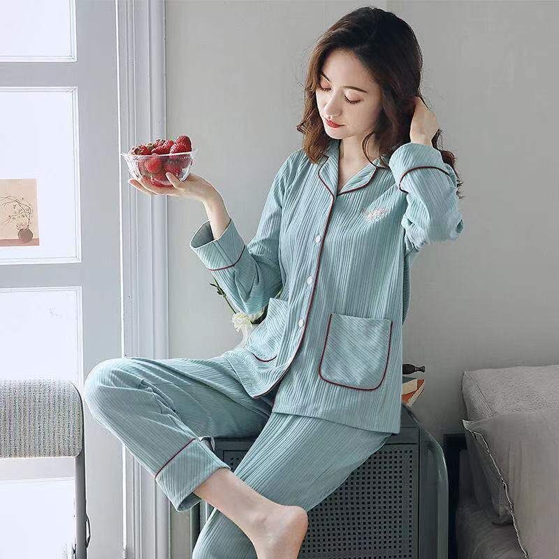 Pure cotton pajamas women's spring and autumn long-sleeved winter large-size pajamas, summer women's suits, loungewear can be worn outside