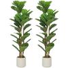 120cm Set of 2 Artificial Fiddle Leaf Fig Trees - Green