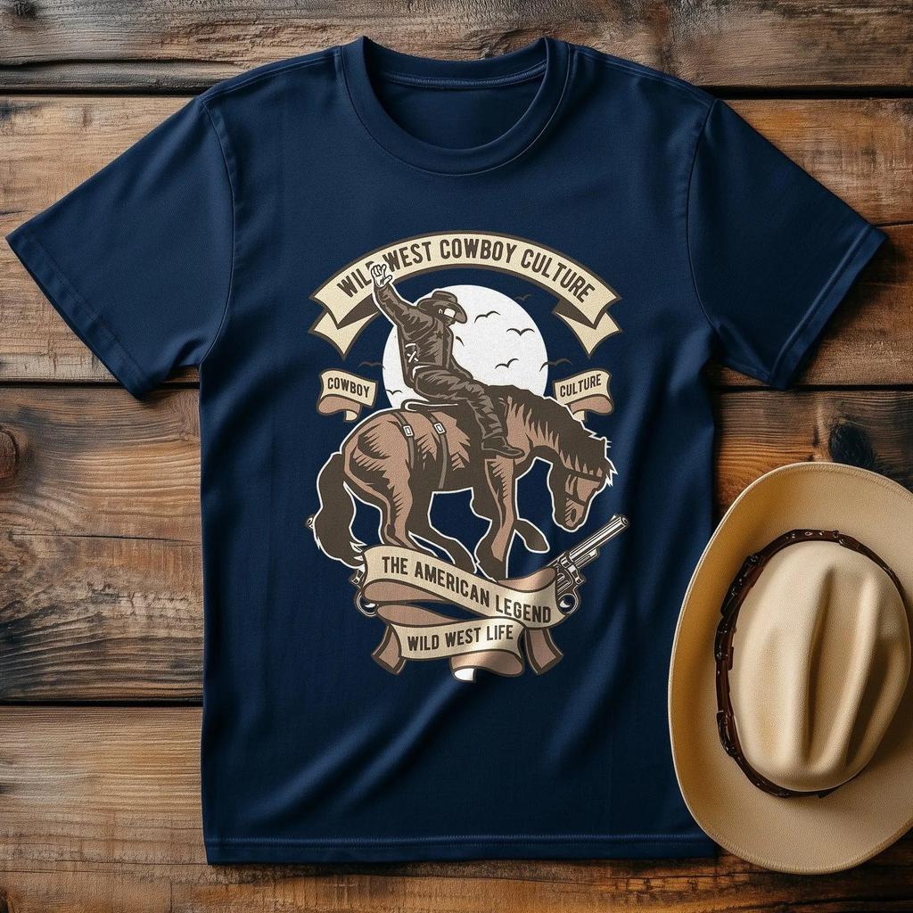 Wild West Cowboy TShirt Motorbike and Petrol Head Mens Tracksuit Summer Casual Sportswear Shortsleeved Cotton Pullover Tops