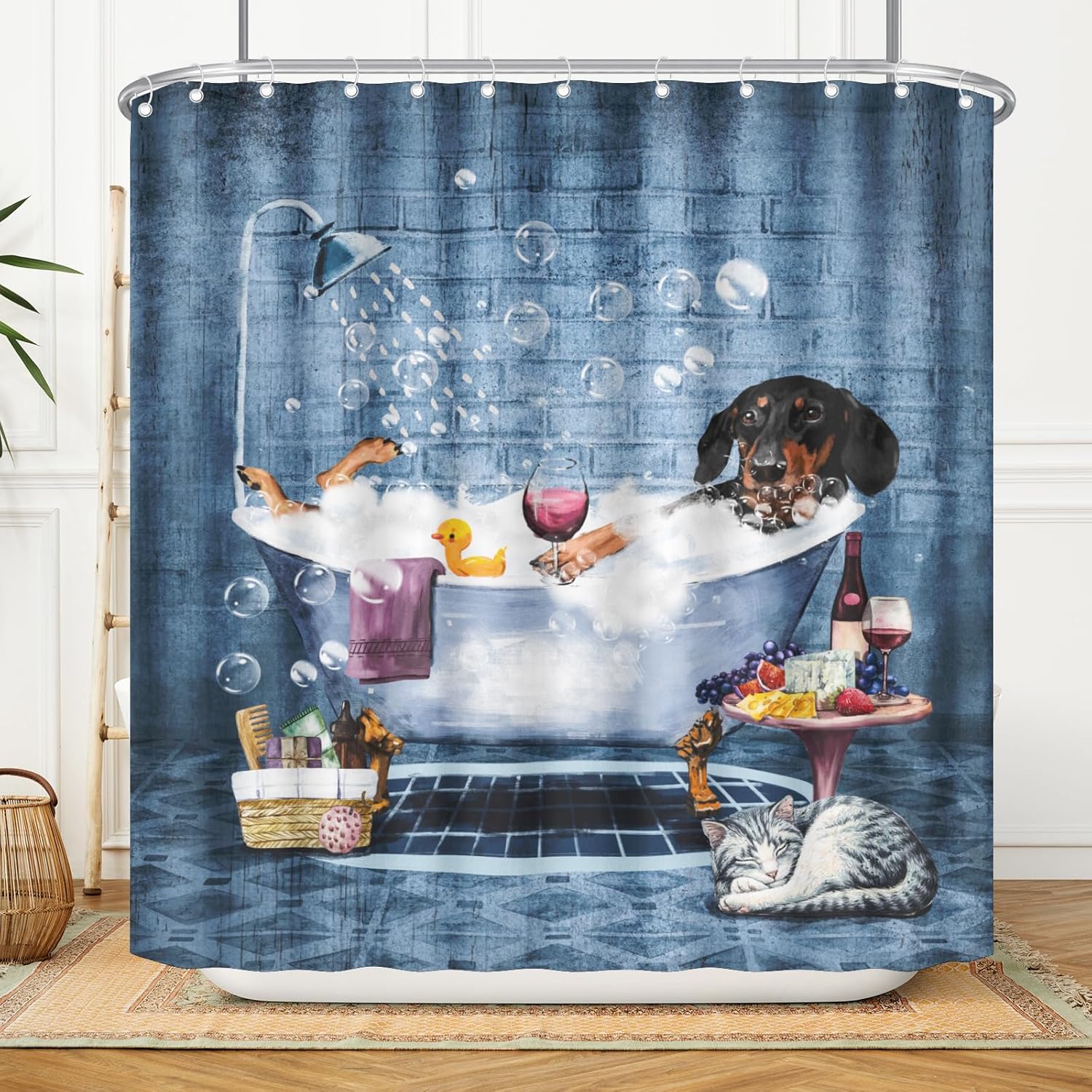 

Забавная шторка для душа с таксой для ванной комнаты, мультяшная шторка для ванны с милым животным принтом, 72 x 72 дюйма 90*180cm