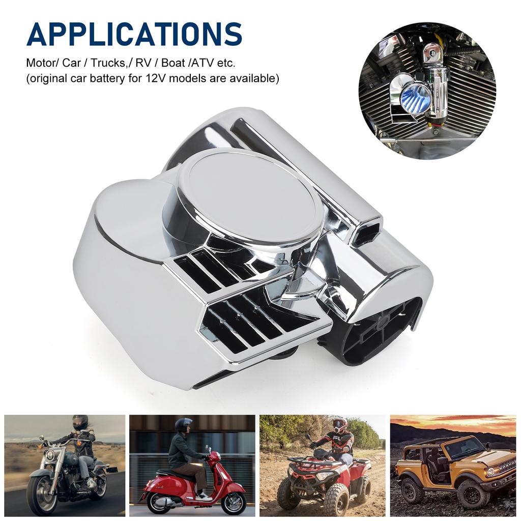 Universal 150DB Horns Loud Powerful Dual-Tone Compact Electric Air Horn for Motorcycles Cars Boats Atv Chrome 12V