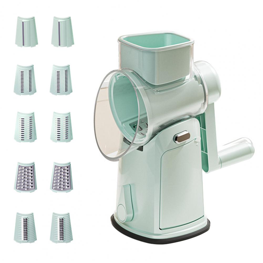 Non-slip Base Grater 5-in-1 Rotary Cheese Grater with Suction Base Stainless Steel Vegetable Slicer Hand Kitchen for Efficient