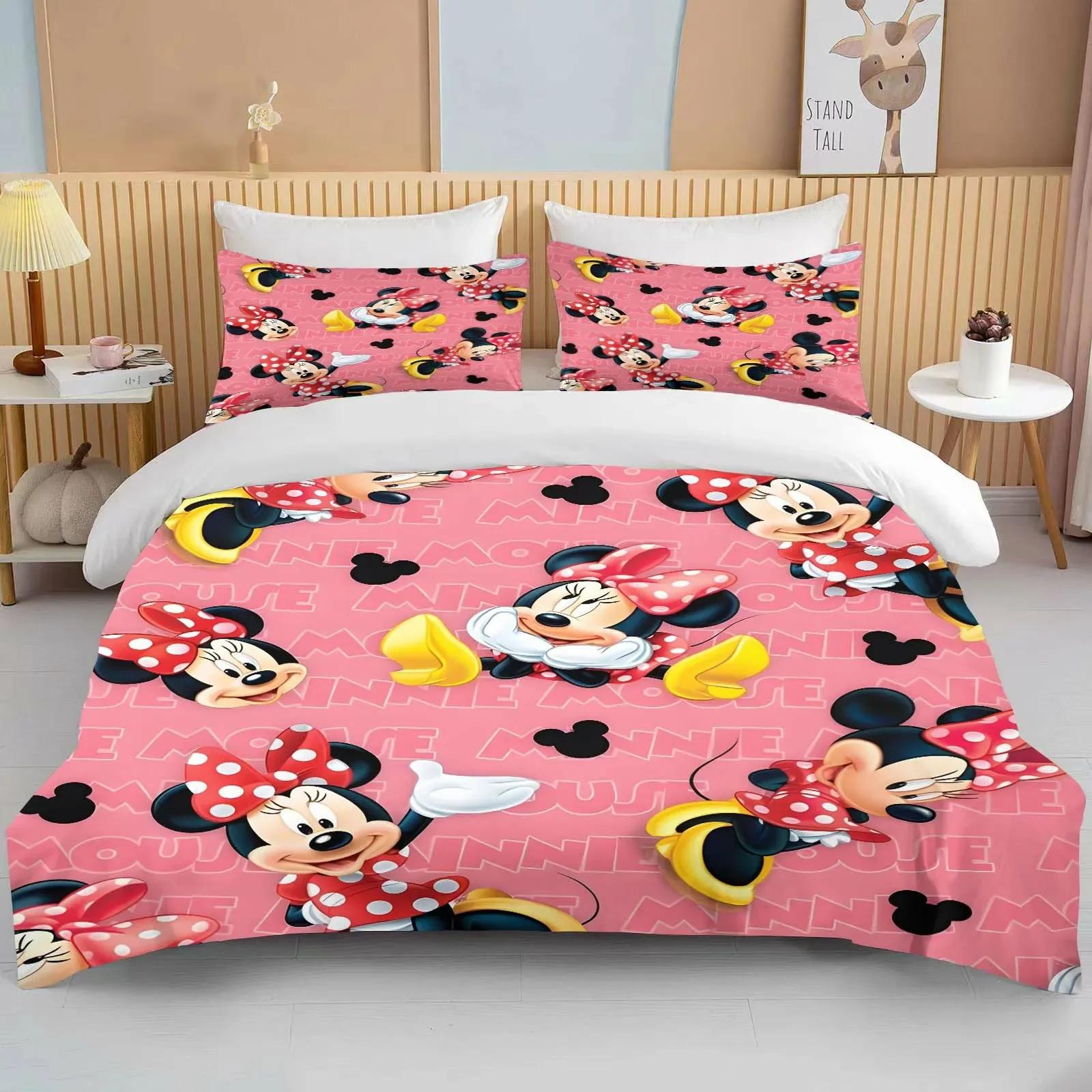 

Minnie Mouse Bedding Sets Soft Comforter Cover Bed Cover Duvet Cover Pillow Case 2-3 Pieces Sets Bedroom Decoration EU Super king260x220