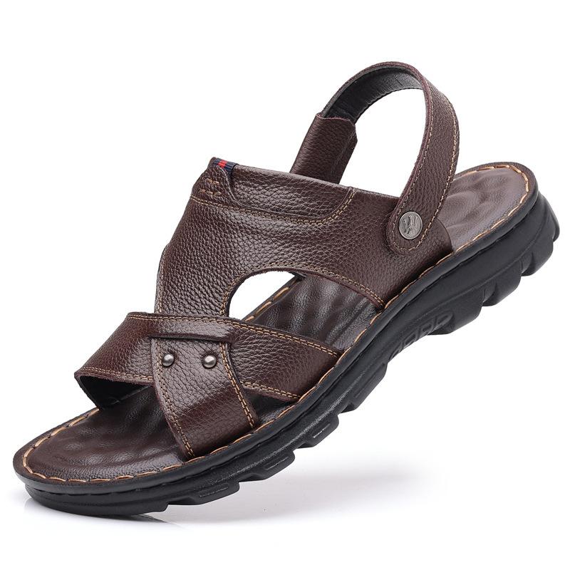 

Sandals men s 2025 new first-layer cowhide men s casual beach shoes genuine leather breathable slippers thick-soled handmade shoes 44 коричневый