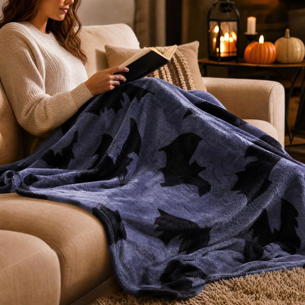 Flannel Halloween Throw Blanket with Single-Sided Print for Bed, Couch and Sofa