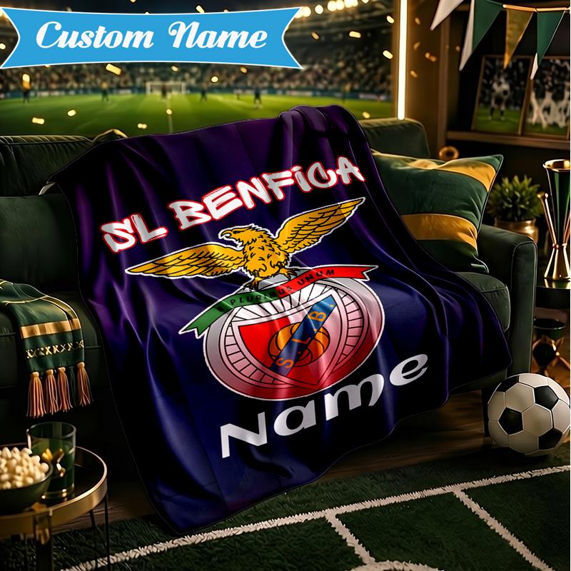 Custom Name Benfica Football Crest Blanket Lightweight Ideal Bedding Blanket Perfect for Travel, Camping, Living Rooms, Sofas, Christmas Gift