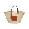 Bolso de Hombro Único con Hoja de Palma y Cuero de Vaca Grande para Mujer Natural y Canela 32702S81-2435