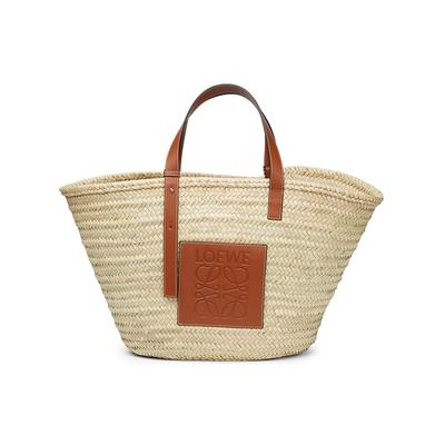 Palm Leaf With Cow Leather One Shoulder Handbag Large Women's Natural & Tan 32702S81-2435