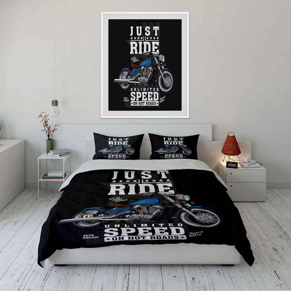 Just Ride Motorrad Print Bettwäsche Bettbezug Set Bettbezug Kissenbezüge (1*Bettbezug 2*Kissenbezüge, ohne Bettdecke)