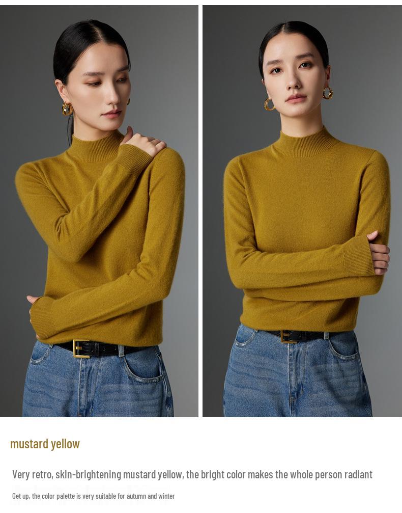 Women's High Neck Cashmere Knit Sweater: Warm, Versatile, Solid Color Pullover for Autumn and Winter.