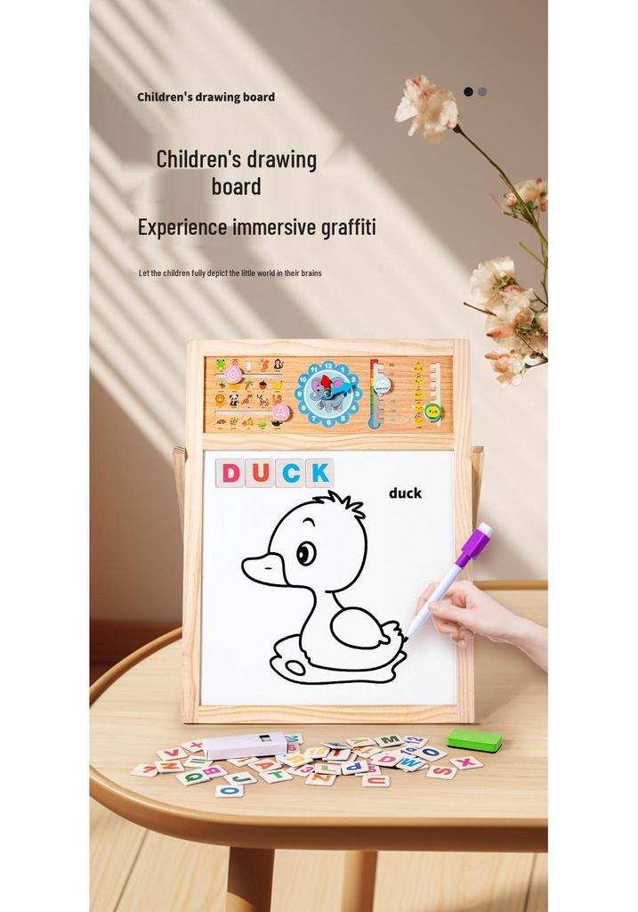 Magnetic Double-Sided Wooden Kids Whiteboard and Chalkboard - Foldable Drawing and Writing Board Toy