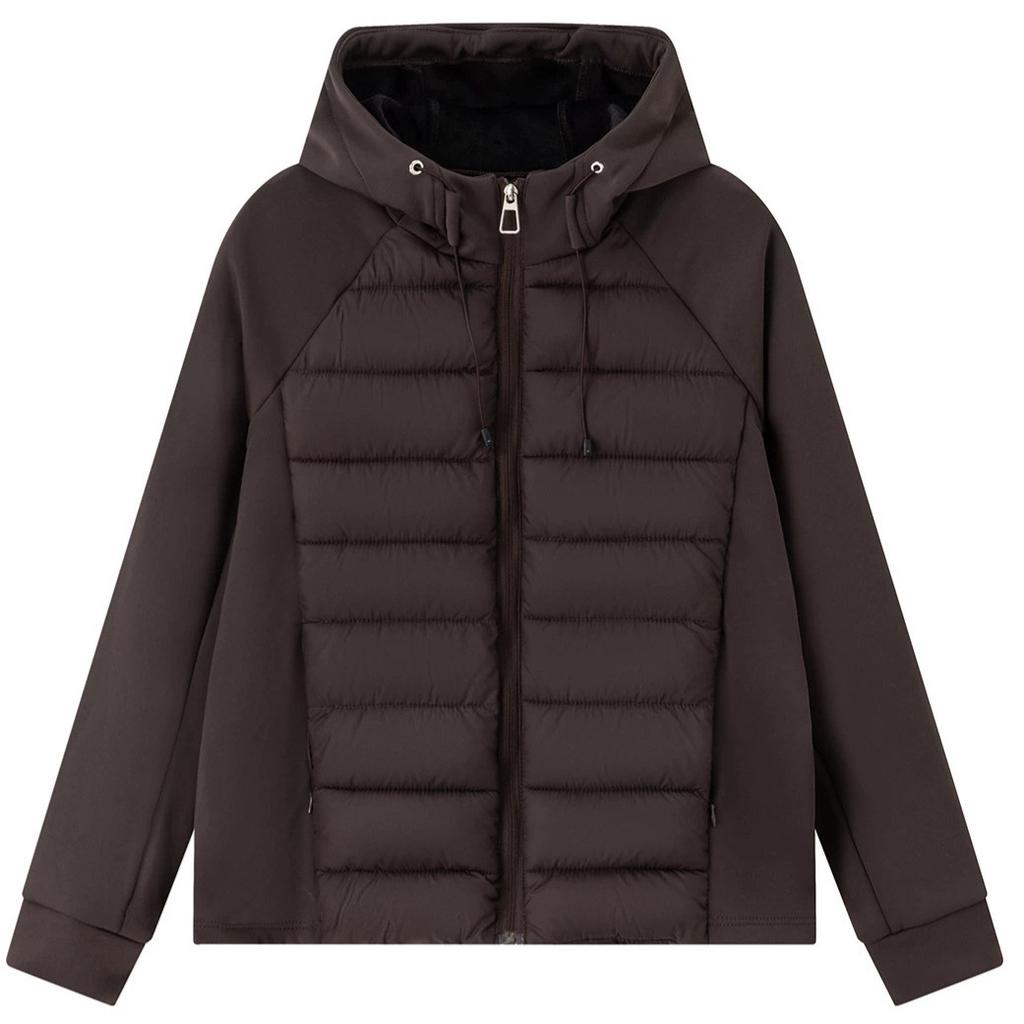Light and Thin Ribs Cotton Clothes for Women's New Jackets, Age-reducing, Slim-fitting, Versatile Hooded Short Splicing Cotton-padded Clothes F