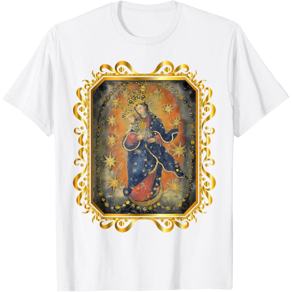 Our Lady of Prompt Succor Virgin Mary Religious Graphic Tee Premium Cotton Crewneck T-Shirt for Men