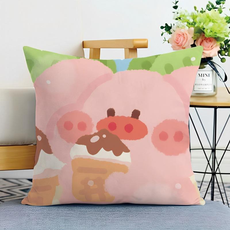 Cute Cartoon Pig Print Decorative Pillowcase Bedroom Living Room Square Cushion Pillowcase