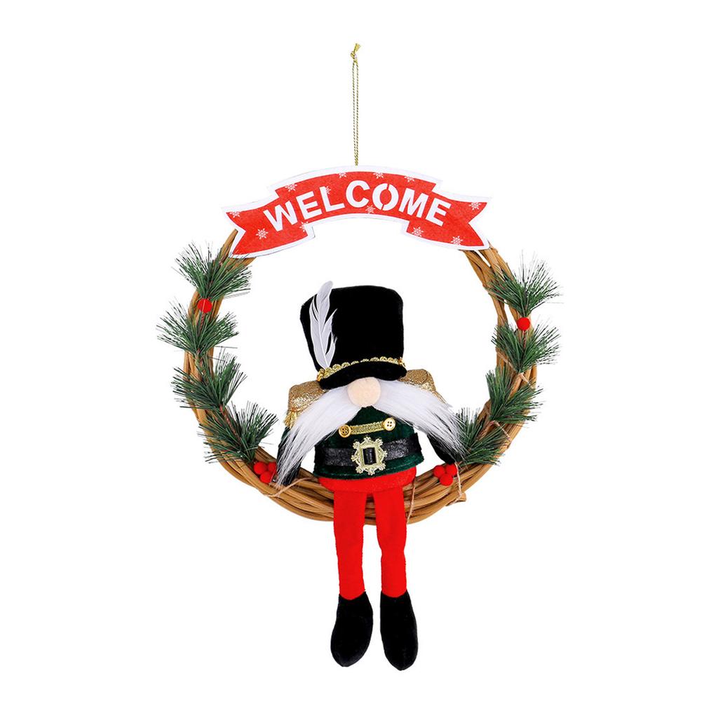 Christmas Soldier Vine Wreath Welcome Wooden Sign Decoration Dwarf Doll Vine Wreath Shopping Mall Window Wall Hanging