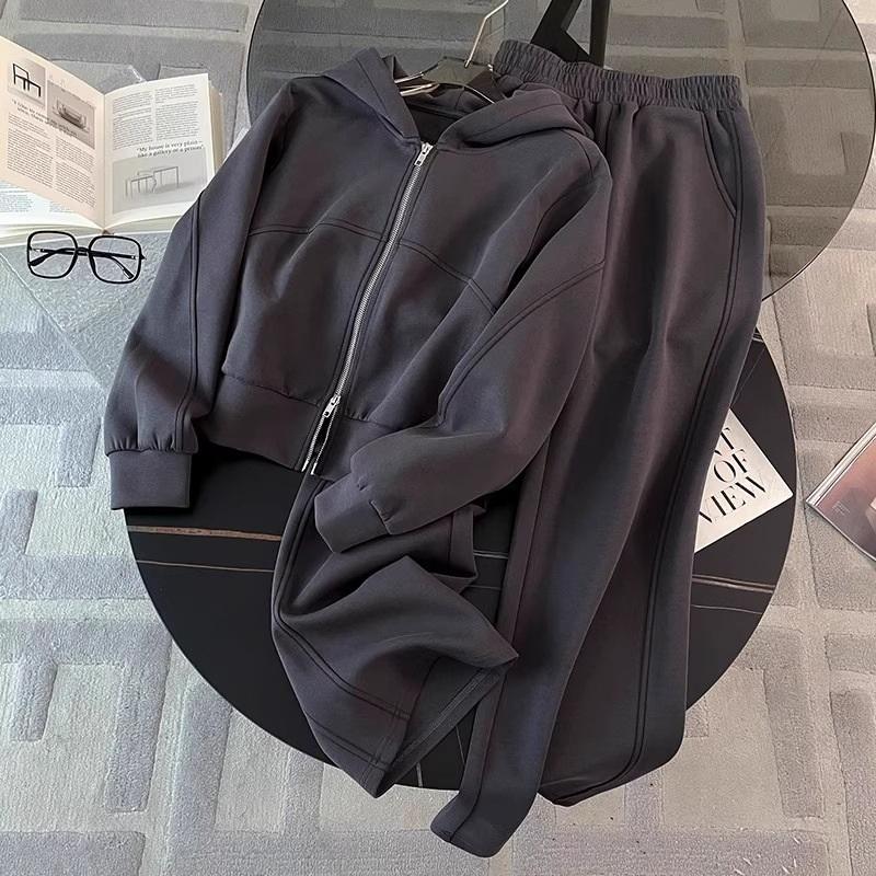 Women's 2-Piece Casual Tracksuit, Zip-up Collar Sweatshirt Elastic Waist Pants Loose Fit Loungewear Set