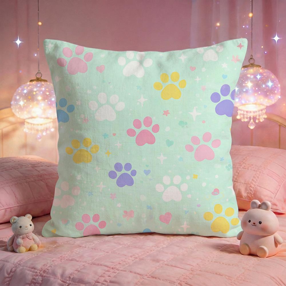 Pastel Puppy Paw Print Cushion Cover Premium Comfort Reversible Pillow Cove Two In One Design for Any Room Car Interior